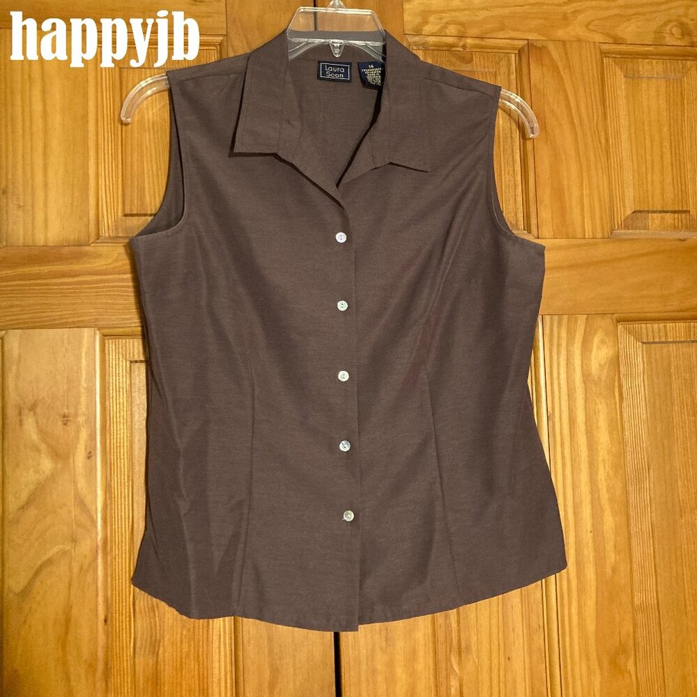 EUC Laura Scott Vintage 90s Sleeveless Top Blouse Brown Size 14